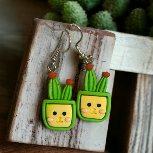 Cactus Kitty Dangling Earrings